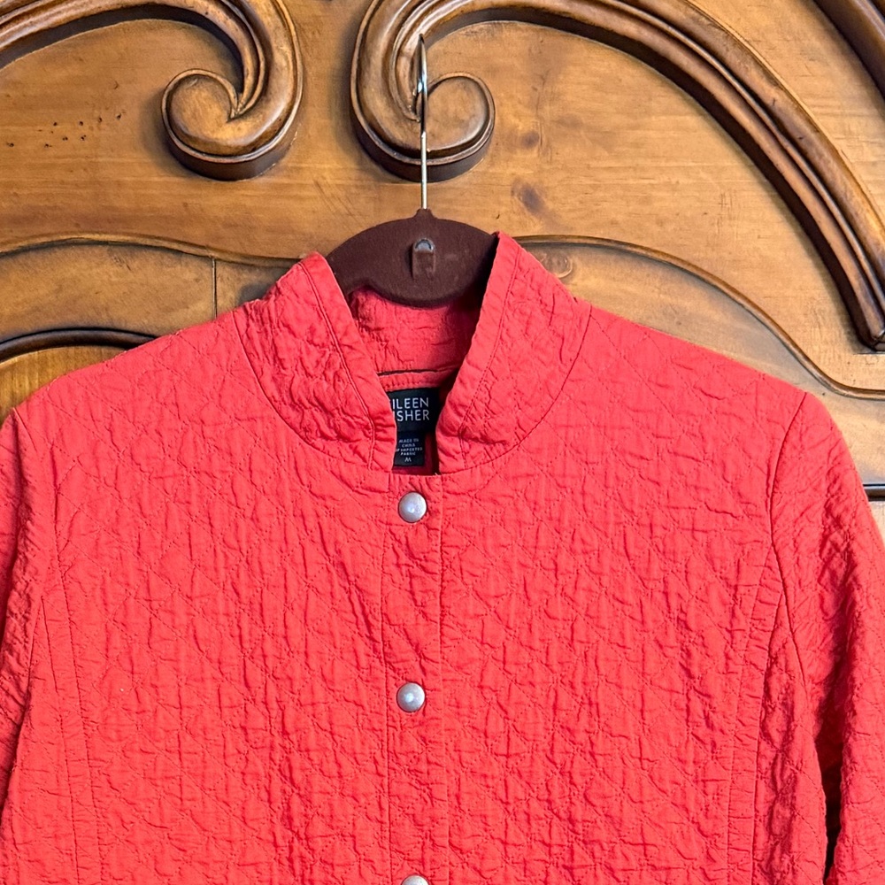 Eileen Fisher Burnt Orange Organic Cotton Quilted Jacket Size M - Picture 11 of 11